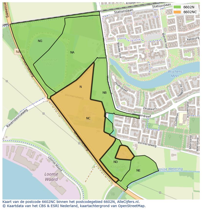 Afbeelding van het postcodegebied 6602 NC op de kaart.
