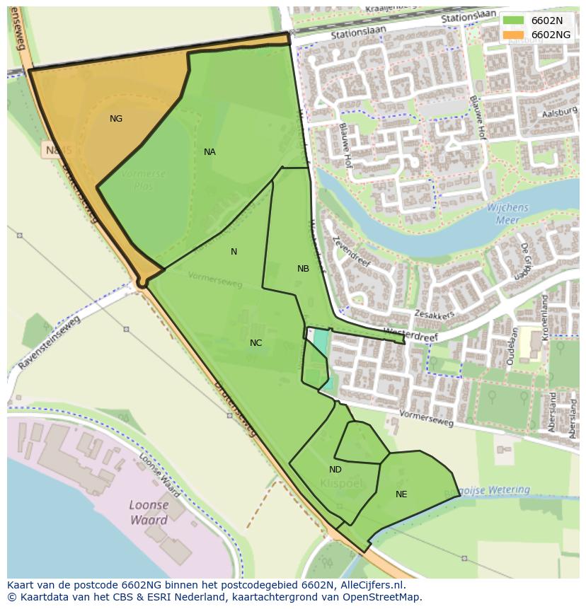 Afbeelding van het postcodegebied 6602 NG op de kaart.