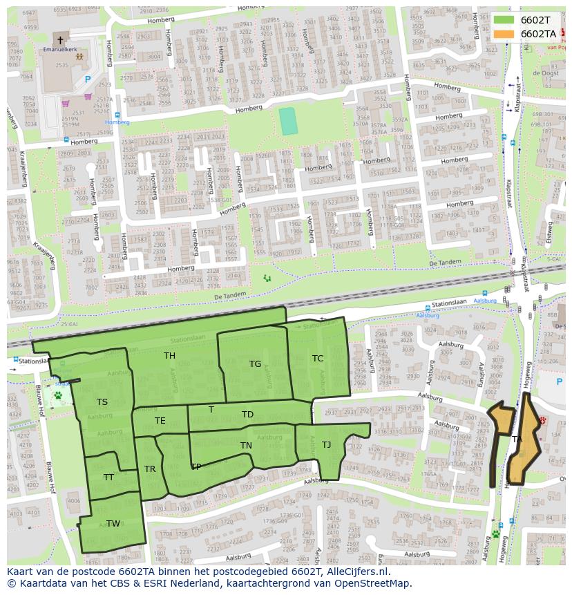 Afbeelding van het postcodegebied 6602 TA op de kaart.