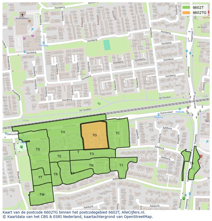 Afbeelding van het postcodegebied 6602 TG op de kaart.