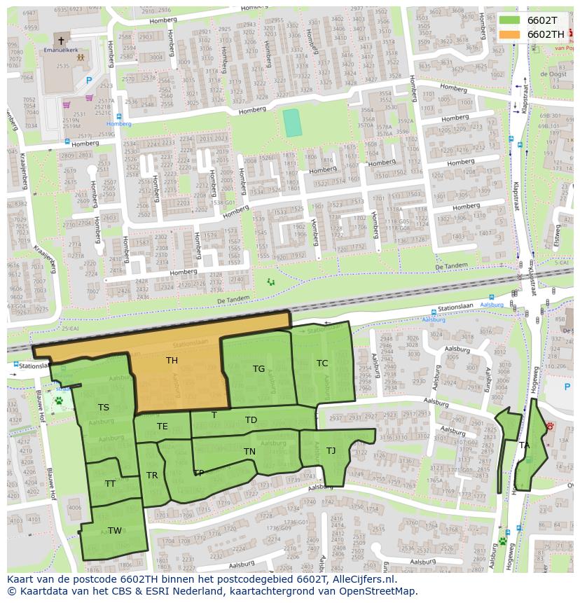 Afbeelding van het postcodegebied 6602 TH op de kaart.