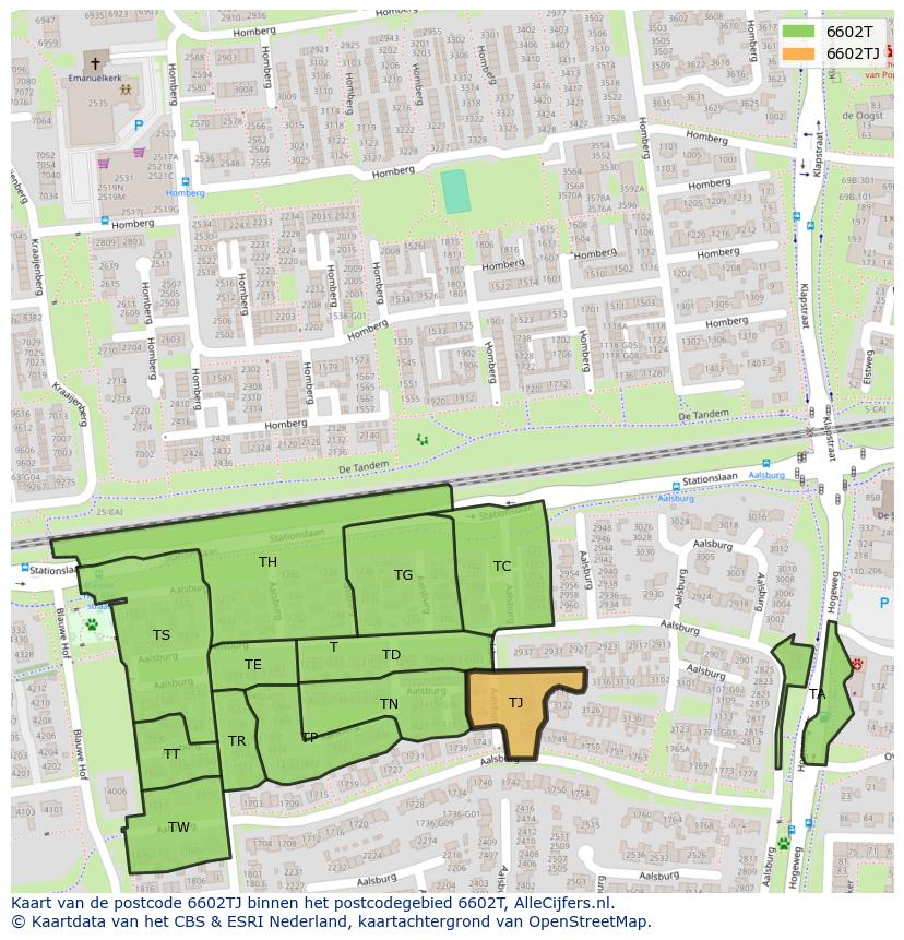 Afbeelding van het postcodegebied 6602 TJ op de kaart.