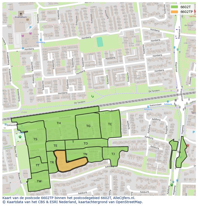 Afbeelding van het postcodegebied 6602 TP op de kaart.