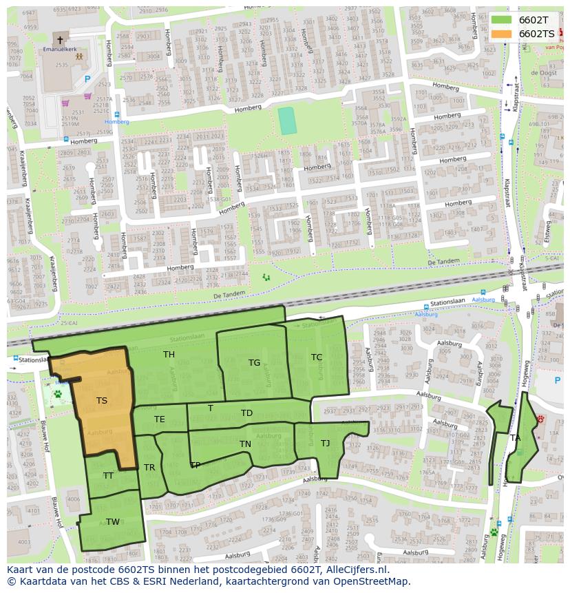 Afbeelding van het postcodegebied 6602 TS op de kaart.