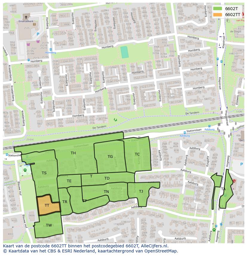 Afbeelding van het postcodegebied 6602 TT op de kaart.