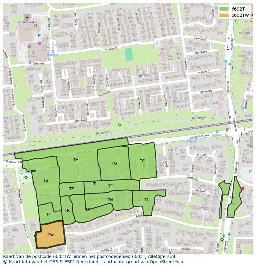 Afbeelding van het postcodegebied 6602 TW op de kaart.
