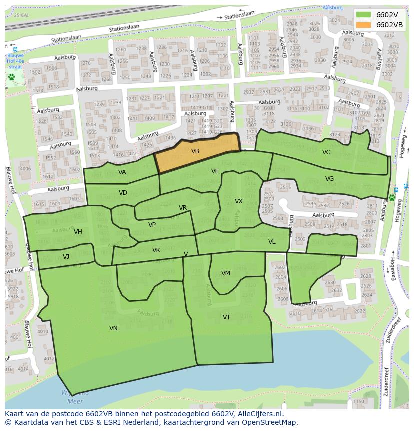 Afbeelding van het postcodegebied 6602 VB op de kaart.
