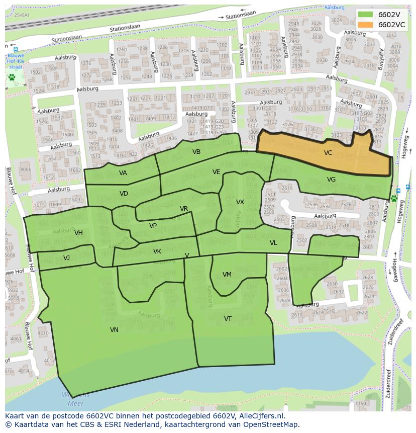 Afbeelding van het postcodegebied 6602 VC op de kaart.