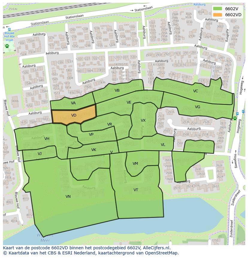 Afbeelding van het postcodegebied 6602 VD op de kaart.
