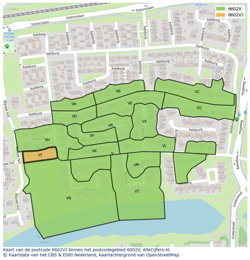 Afbeelding van het postcodegebied 6602 VJ op de kaart.