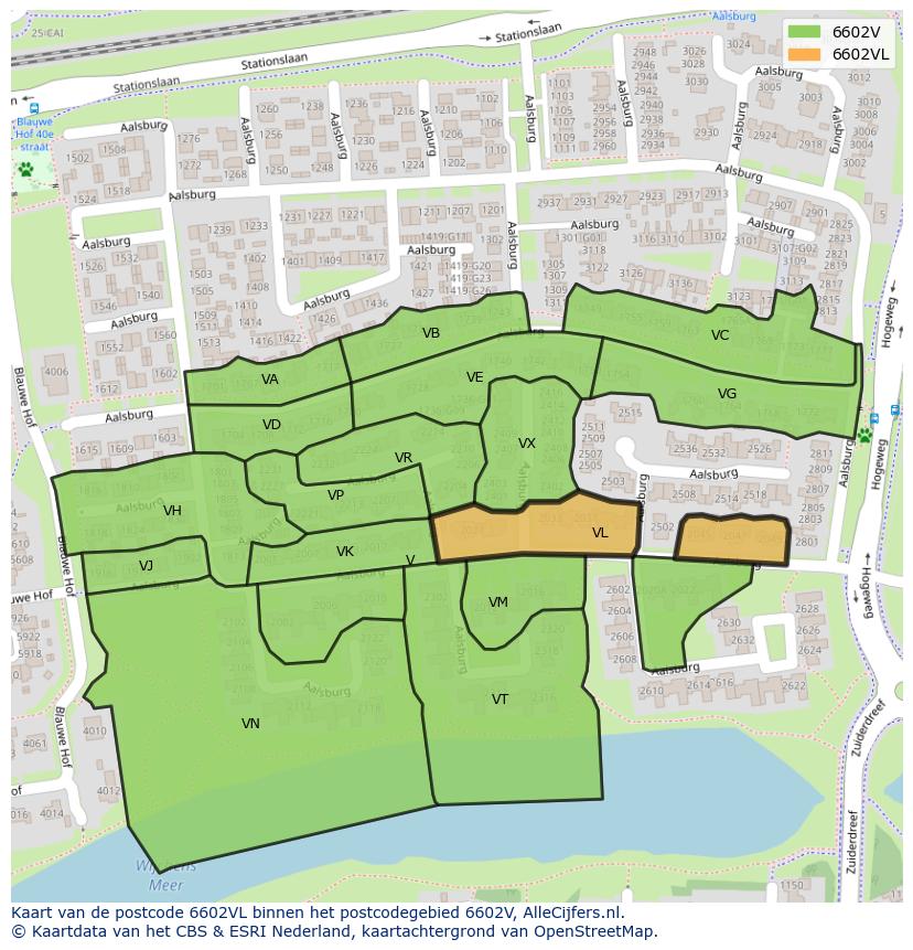 Afbeelding van het postcodegebied 6602 VL op de kaart.