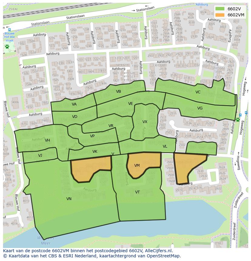 Afbeelding van het postcodegebied 6602 VM op de kaart.