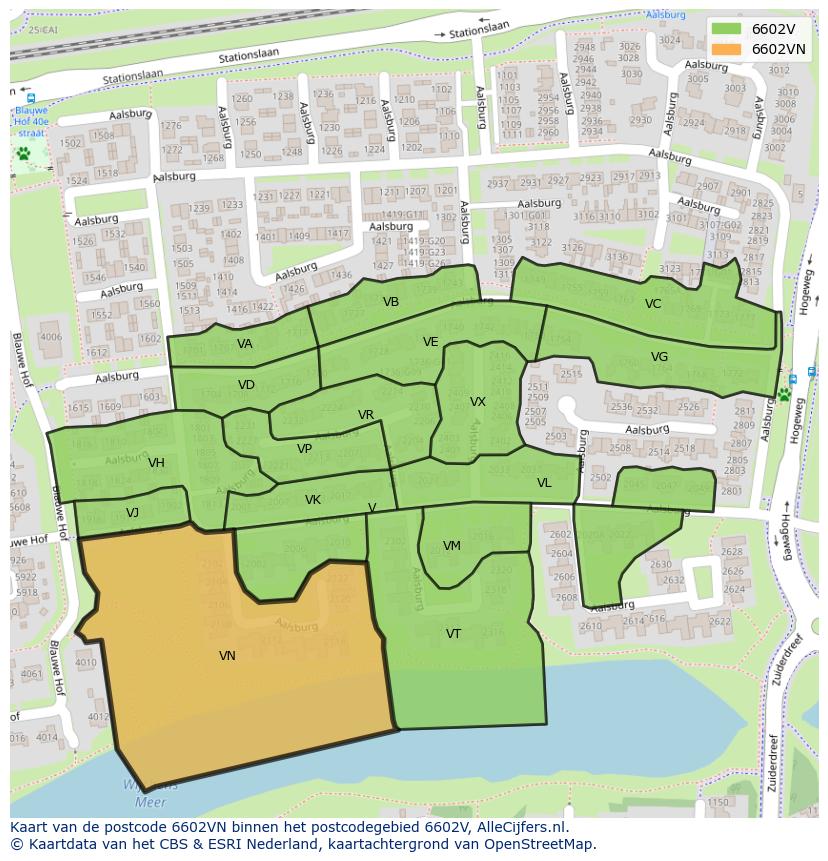 Afbeelding van het postcodegebied 6602 VN op de kaart.
