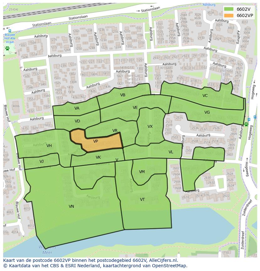 Afbeelding van het postcodegebied 6602 VP op de kaart.