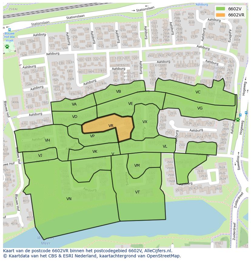 Afbeelding van het postcodegebied 6602 VR op de kaart.