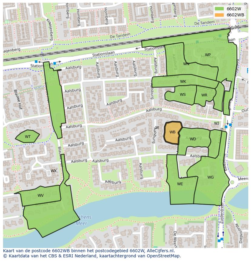 Afbeelding van het postcodegebied 6602 WB op de kaart.