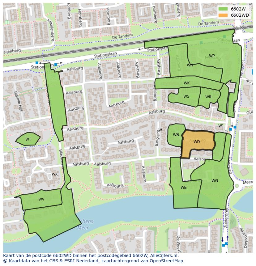 Afbeelding van het postcodegebied 6602 WD op de kaart.