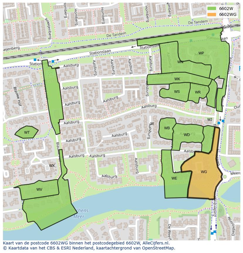 Afbeelding van het postcodegebied 6602 WG op de kaart.
