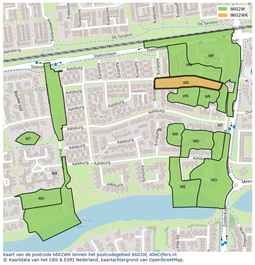 Afbeelding van het postcodegebied 6602 WK op de kaart.