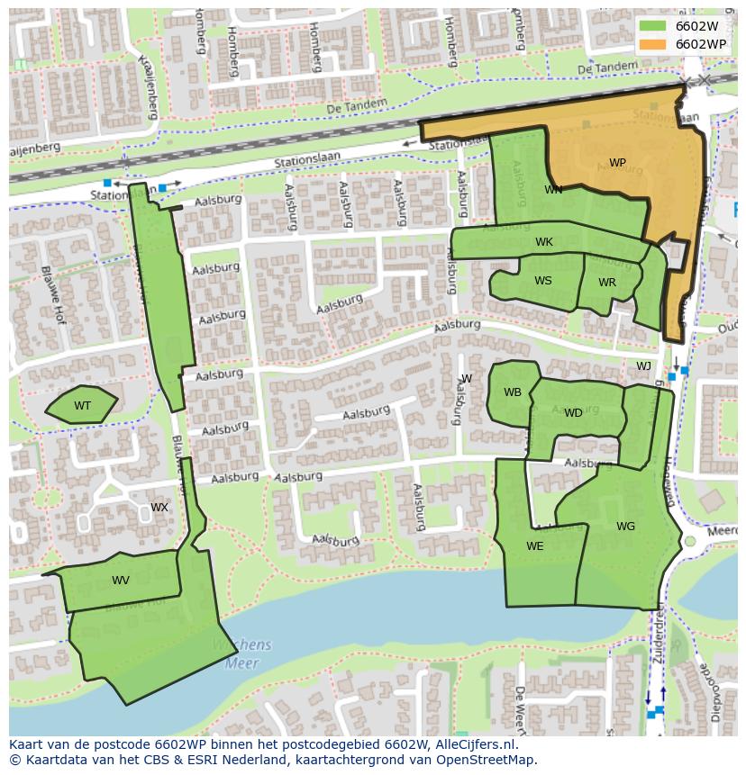 Afbeelding van het postcodegebied 6602 WP op de kaart.