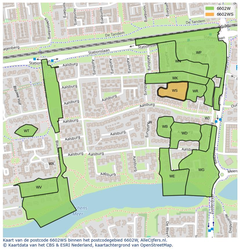 Afbeelding van het postcodegebied 6602 WS op de kaart.