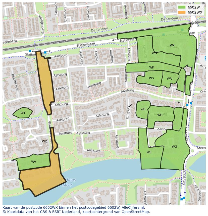 Afbeelding van het postcodegebied 6602 WX op de kaart.