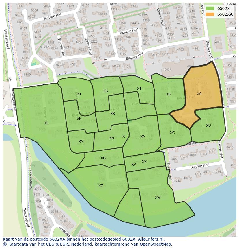 Afbeelding van het postcodegebied 6602 XA op de kaart.