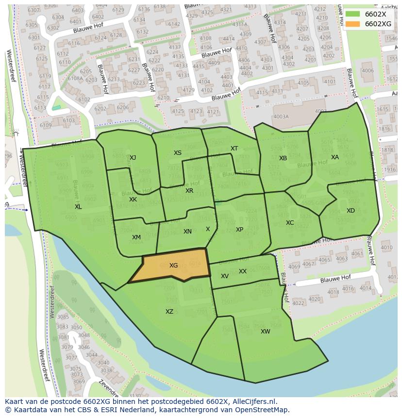 Afbeelding van het postcodegebied 6602 XG op de kaart.