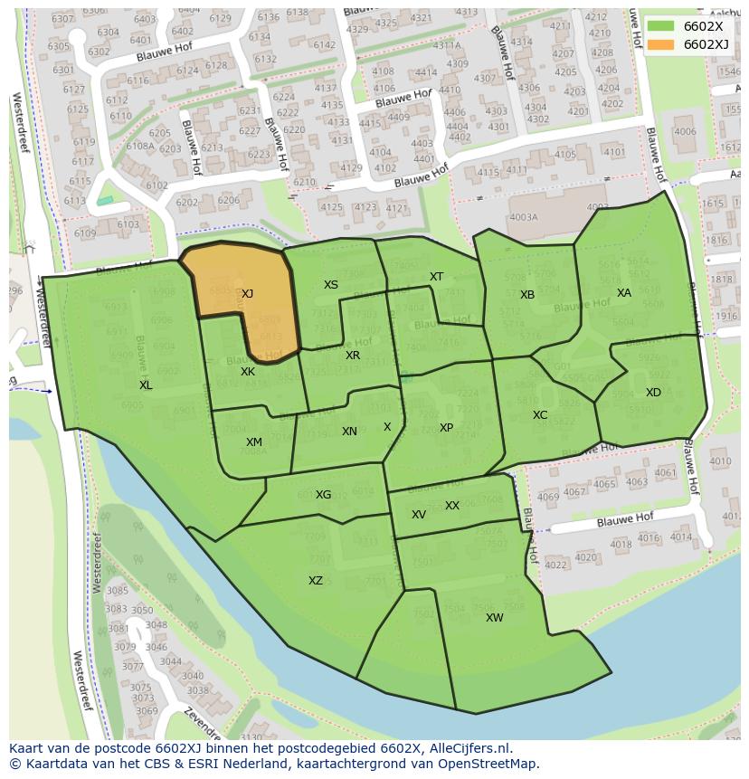 Afbeelding van het postcodegebied 6602 XJ op de kaart.