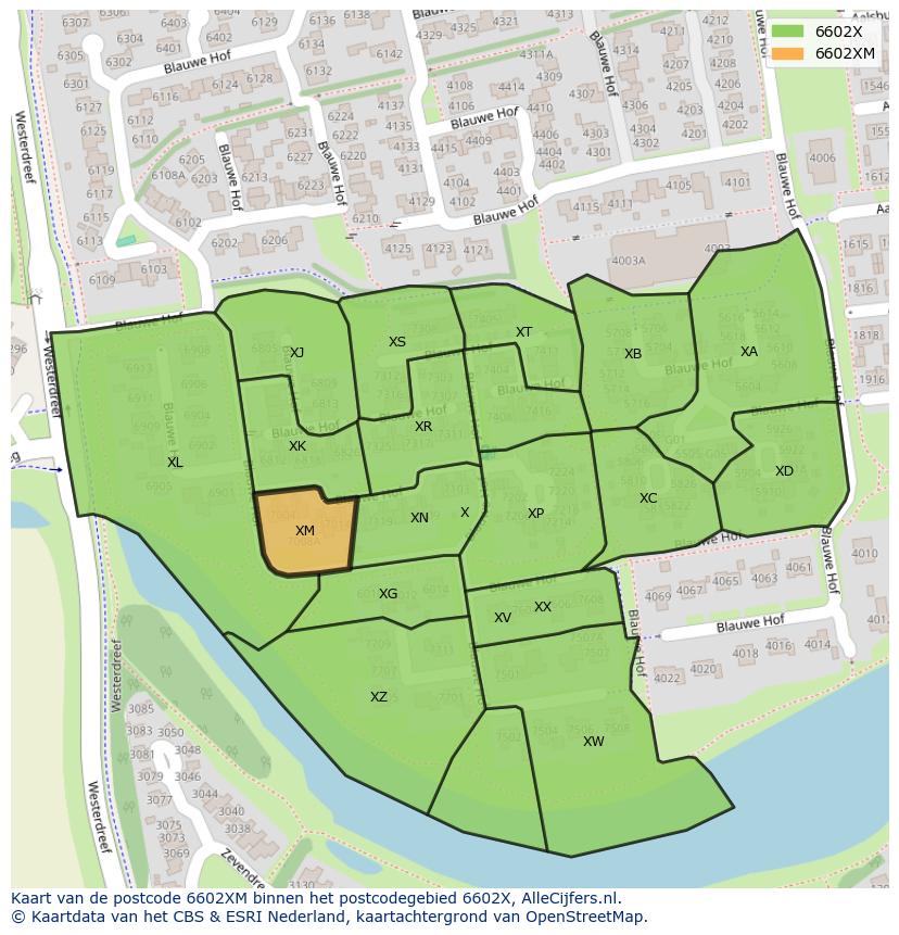 Afbeelding van het postcodegebied 6602 XM op de kaart.