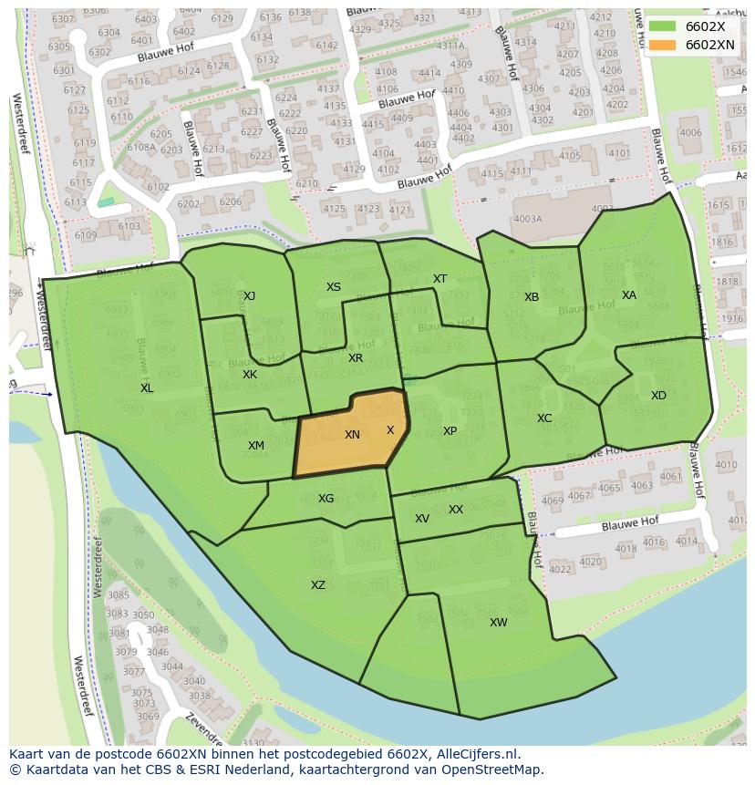 Afbeelding van het postcodegebied 6602 XN op de kaart.