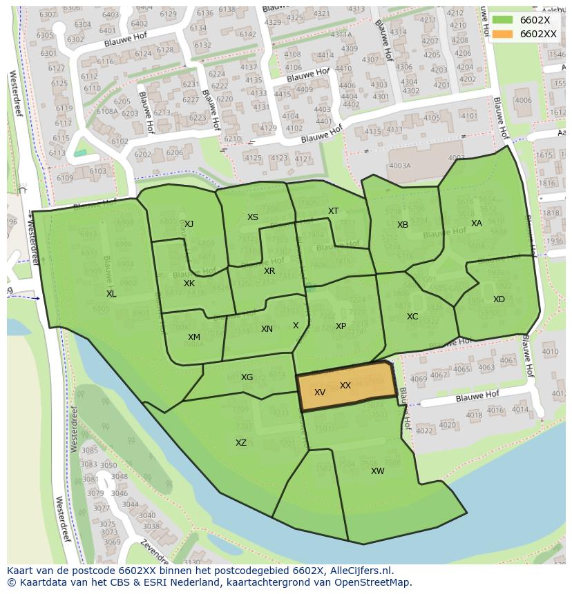 Afbeelding van het postcodegebied 6602 XX op de kaart.