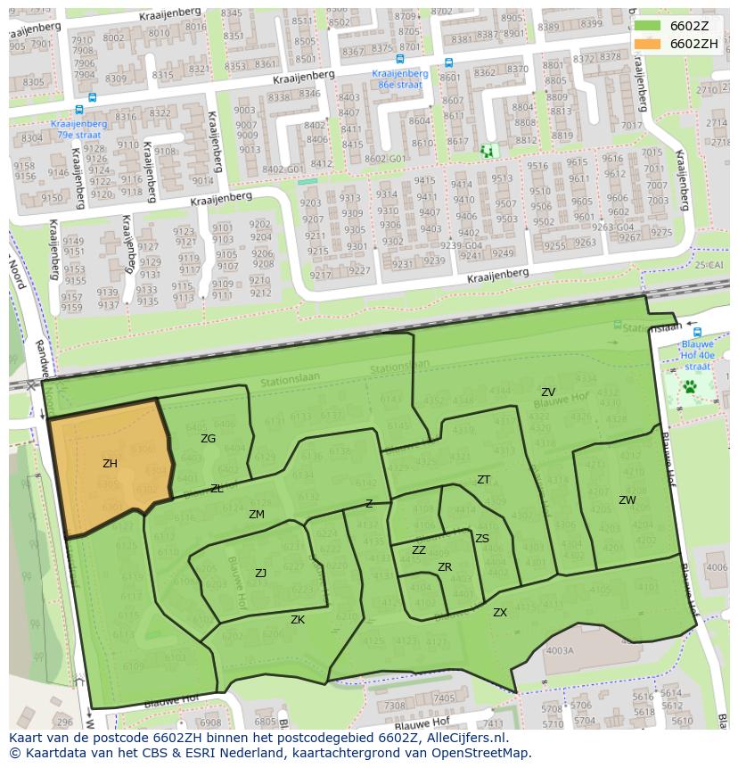 Afbeelding van het postcodegebied 6602 ZH op de kaart.