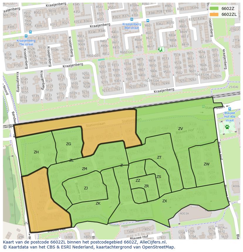 Afbeelding van het postcodegebied 6602 ZL op de kaart.