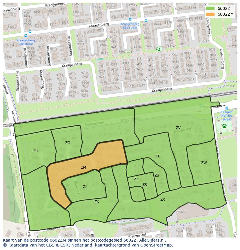 Afbeelding van het postcodegebied 6602 ZM op de kaart.