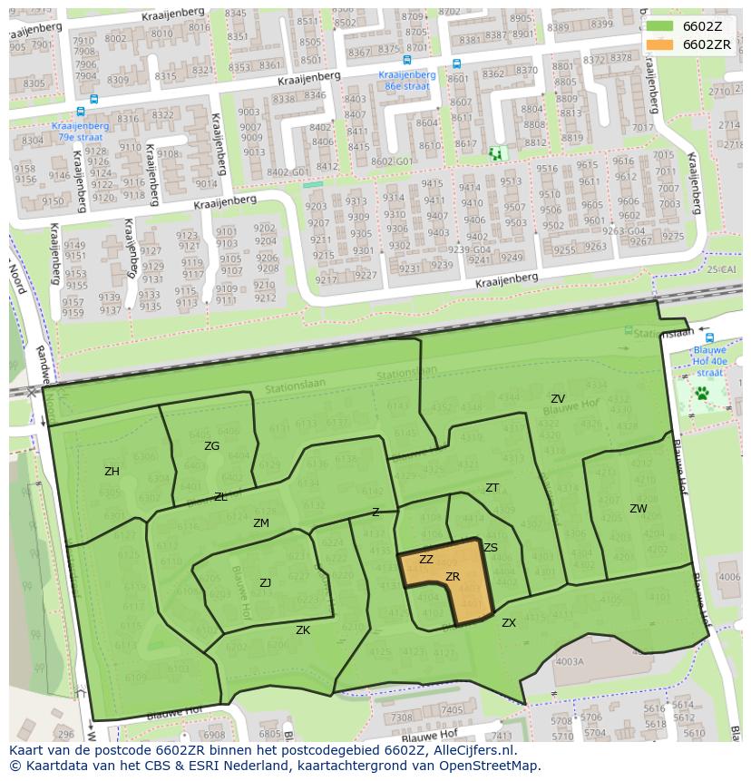 Afbeelding van het postcodegebied 6602 ZR op de kaart.