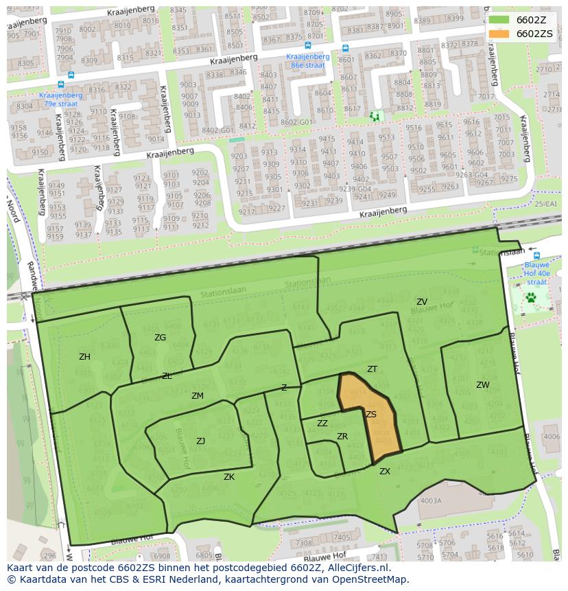 Afbeelding van het postcodegebied 6602 ZS op de kaart.