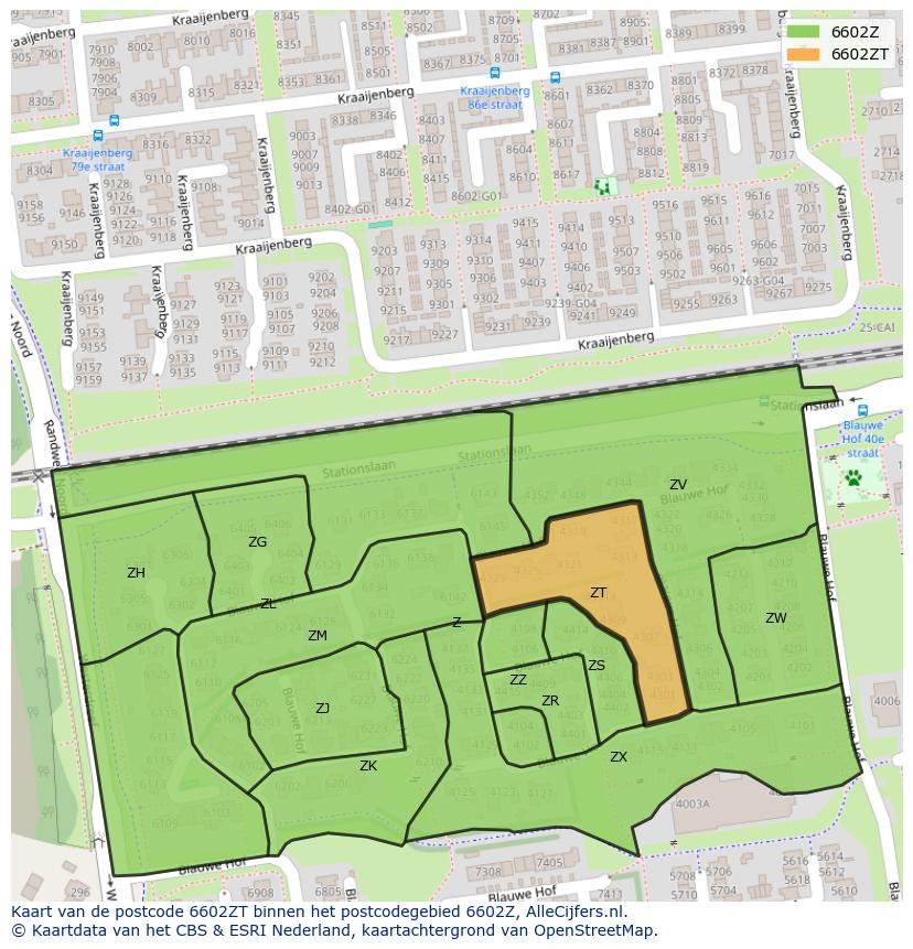 Afbeelding van het postcodegebied 6602 ZT op de kaart.