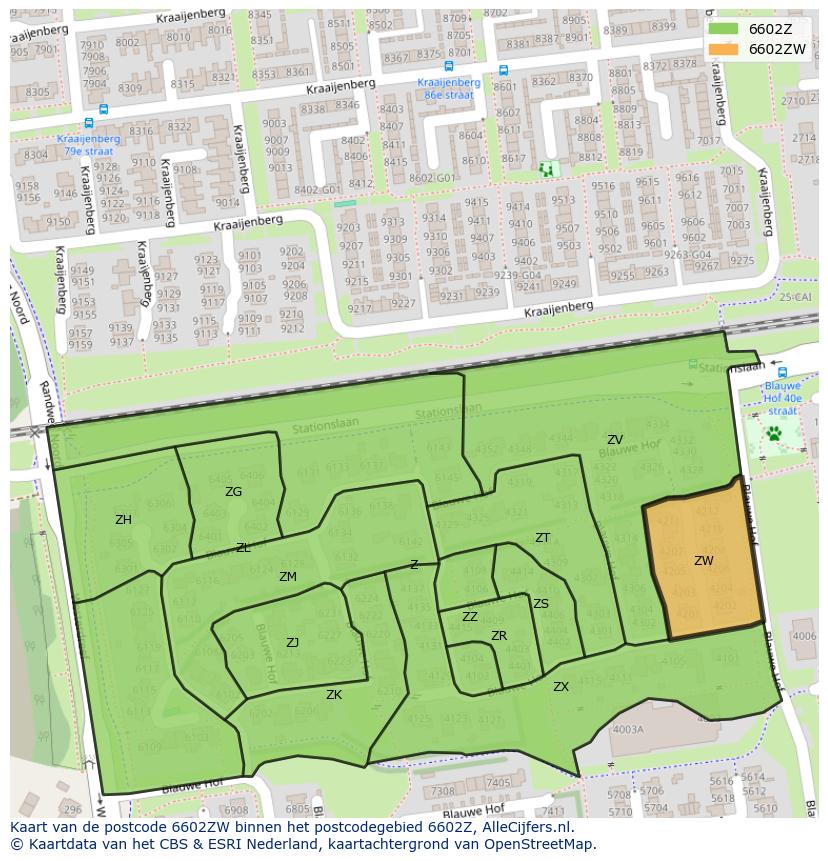 Afbeelding van het postcodegebied 6602 ZW op de kaart.