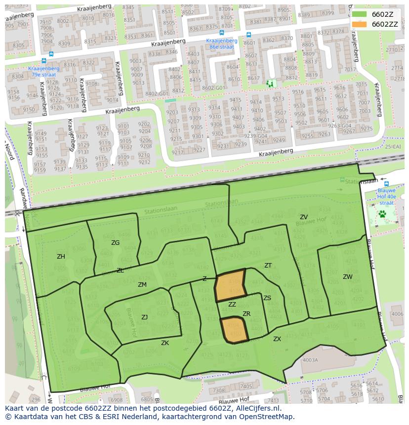 Afbeelding van het postcodegebied 6602 ZZ op de kaart.