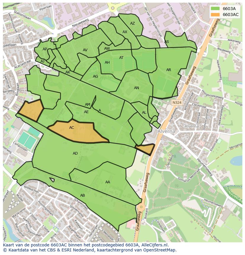 Afbeelding van het postcodegebied 6603 AC op de kaart.