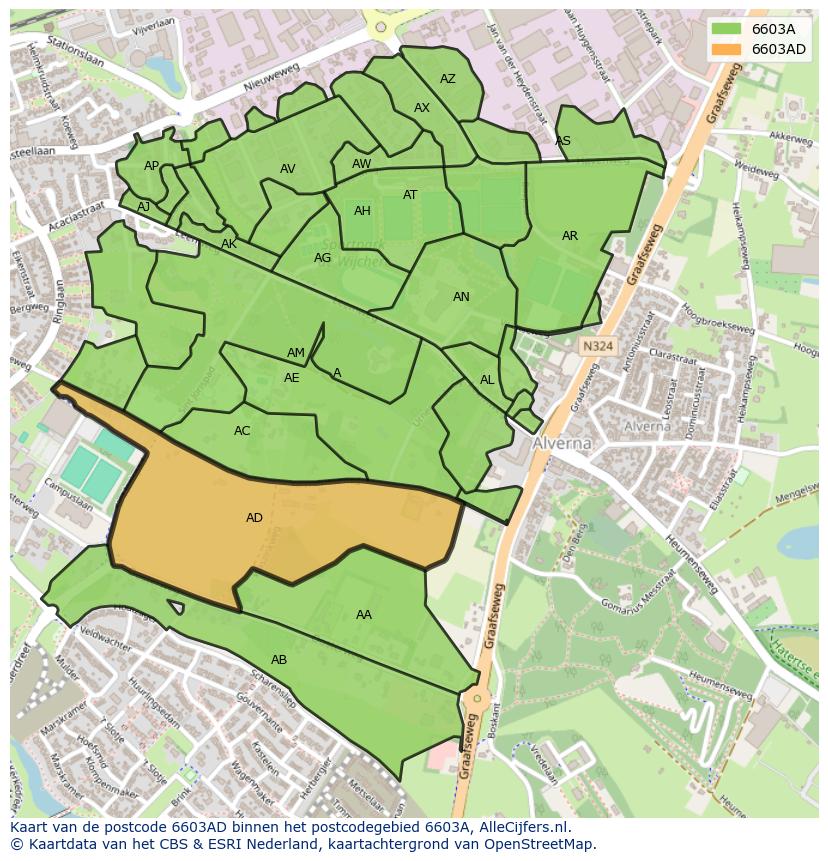 Afbeelding van het postcodegebied 6603 AD op de kaart.