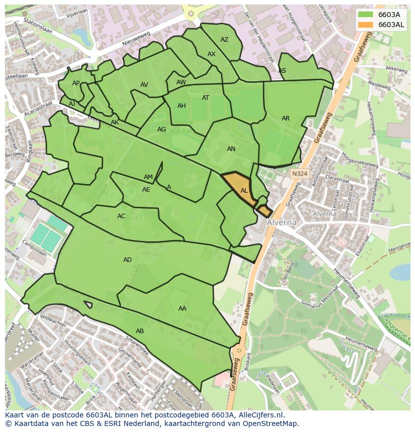 Afbeelding van het postcodegebied 6603 AL op de kaart.