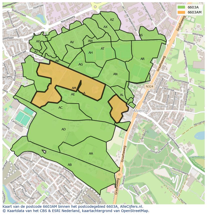 Afbeelding van het postcodegebied 6603 AM op de kaart.