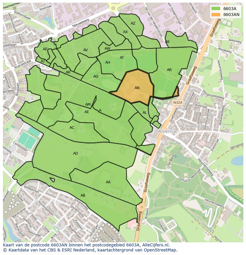 Afbeelding van het postcodegebied 6603 AN op de kaart.