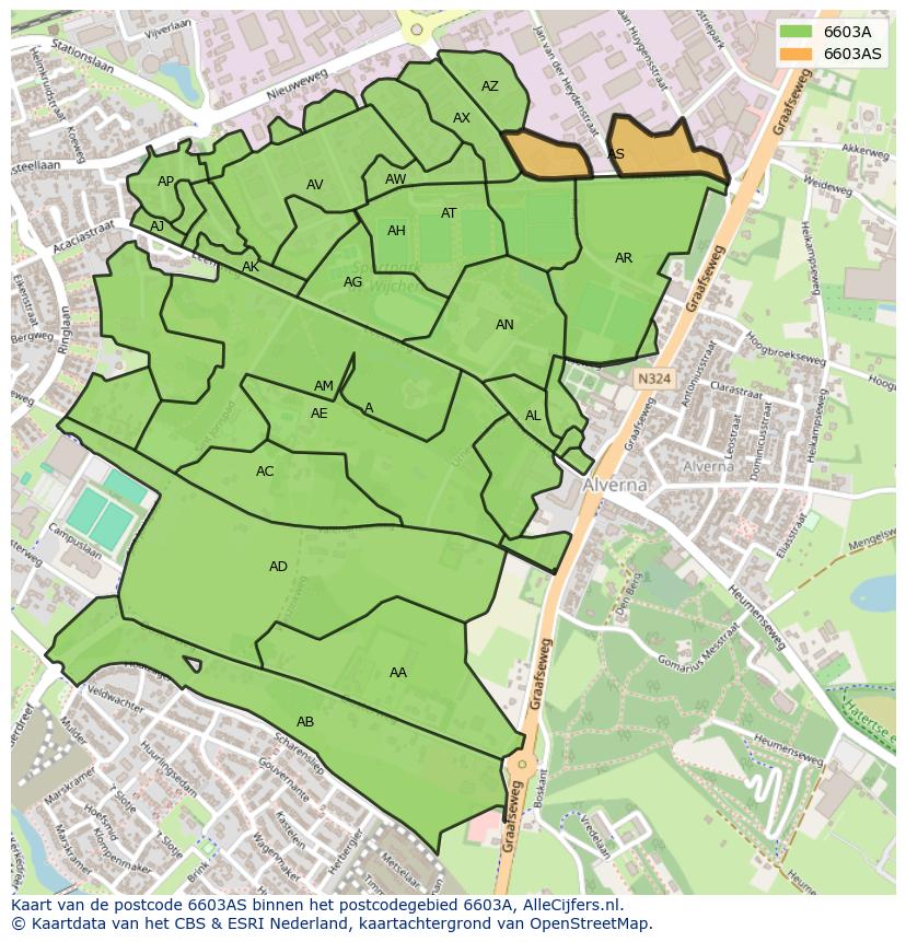 Afbeelding van het postcodegebied 6603 AS op de kaart.