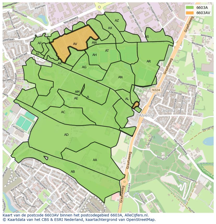 Afbeelding van het postcodegebied 6603 AV op de kaart.