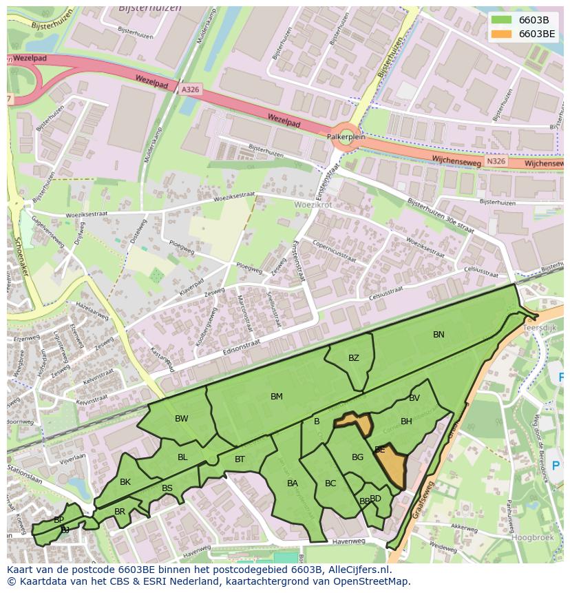 Afbeelding van het postcodegebied 6603 BE op de kaart.