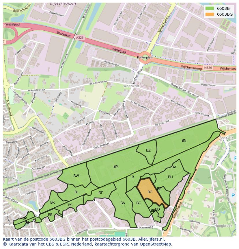 Afbeelding van het postcodegebied 6603 BG op de kaart.