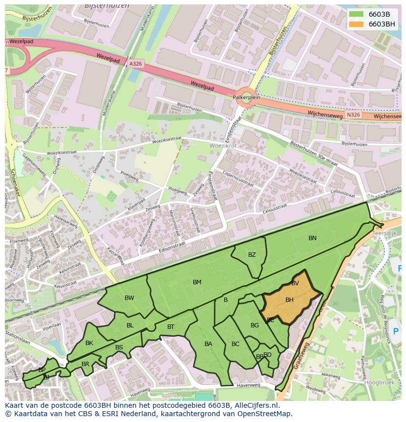 Afbeelding van het postcodegebied 6603 BH op de kaart.